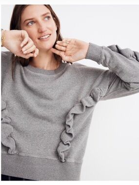 Mile(s) by Madewell Gray Ruffle-Trim Crewneck Sweatshirt